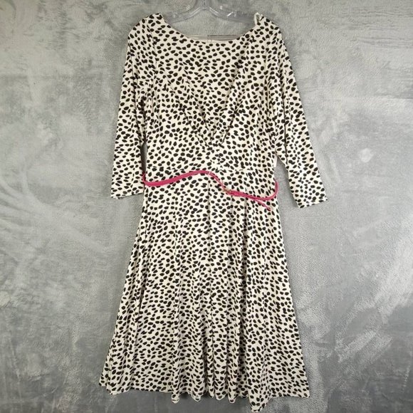Harper Rose Womens Fit & Flare Dress Ivory Midi Cheetah Print Zip Stretch 14 New - Picture 1 of 8